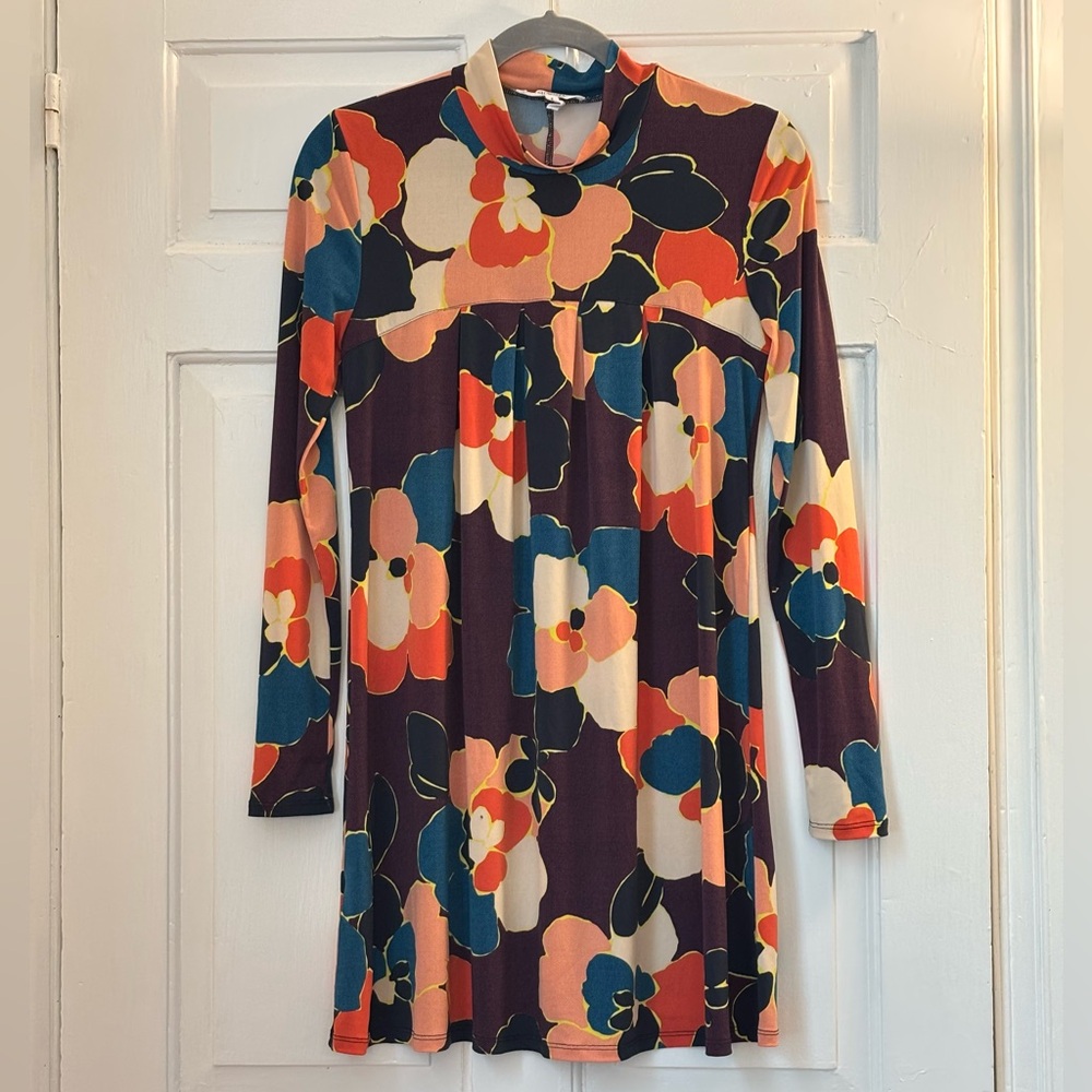 BCBGeneration Floral Long Sleeve Shift Mini Dress, size S